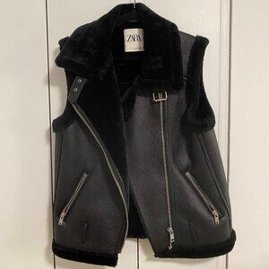 ZARA - Shearling-style Black Moto Vest